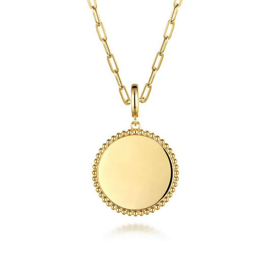 14K Yellow Gold Bujukan Round Personalized Medallion Pendant