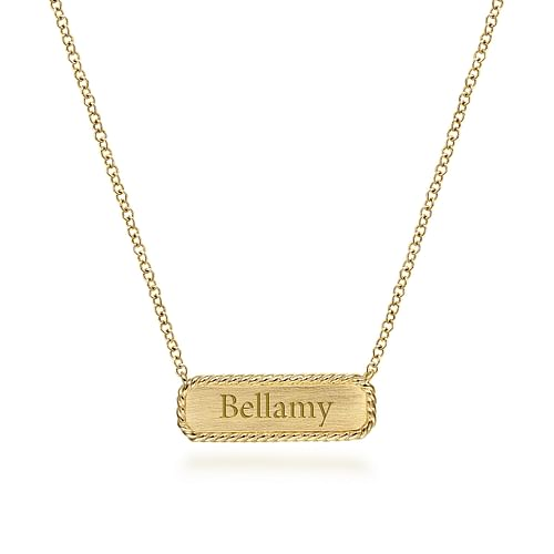 14K Yellow Gold Rectangular ID Pendant Necklace with Twisted Rope Frame