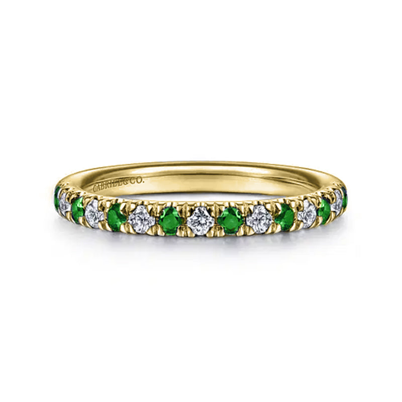 14K Yellow Gold 15 Stone Diamond and Emerald Anniversary Band