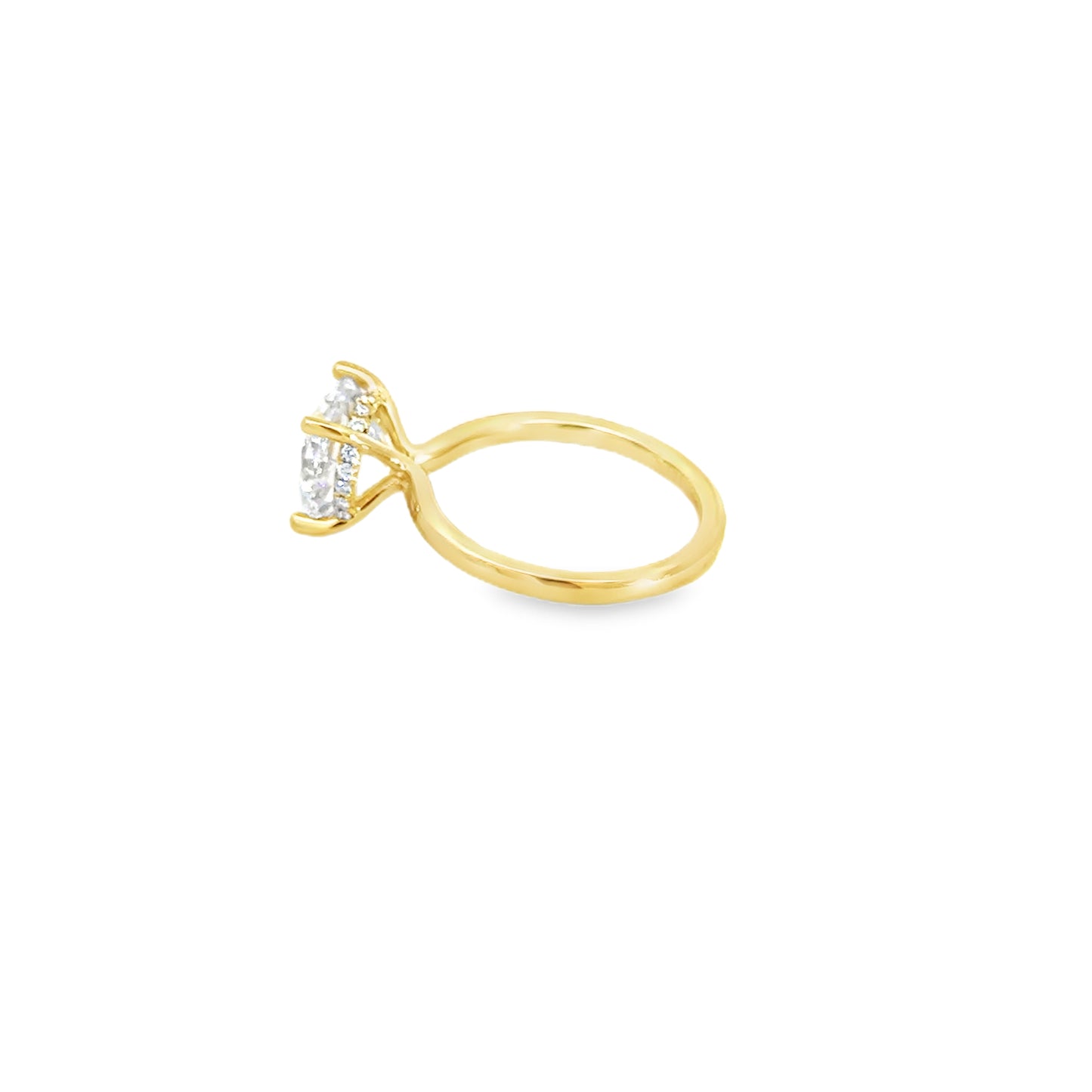 14K Round Diamond Engagement Ring with Accenting Diamonds