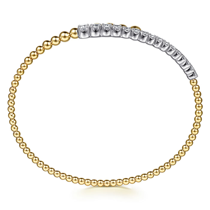 14K White and Yellow Gold Bujukan and Graduating Diamond Bypass Bangle Bracelet