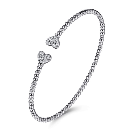 14K White Gold Bujukan Diamond Hearts Split Bangle