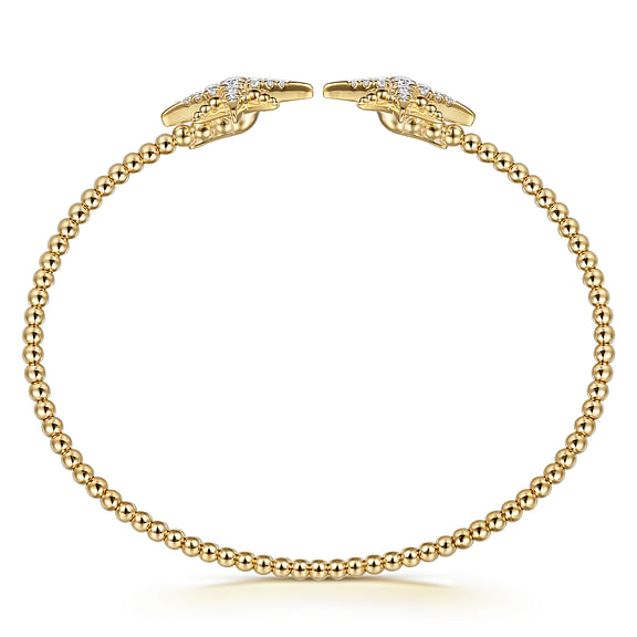 14K Yellow Gold Bujukan and Diamond Starburst Open Bangle Bracelet