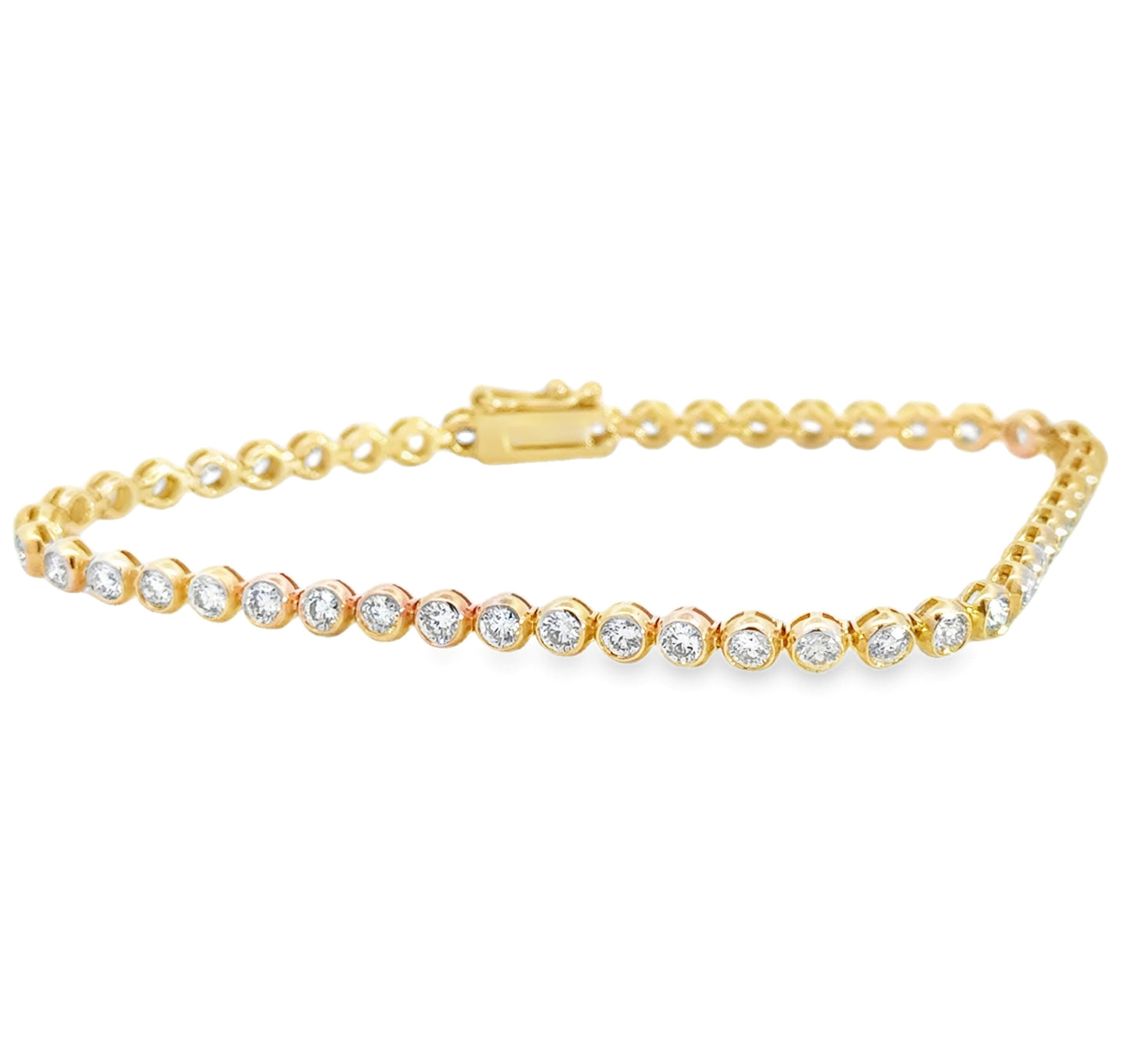 14K Yellow Gold Bezel Set Diamond Tennis Bracelet - 2.70 Carats