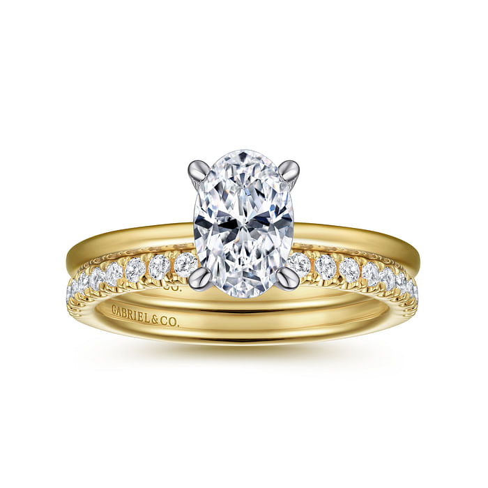 Cari - 14K White-Yellow Gold Hidden Halo Oval Diamond Engagement Ring