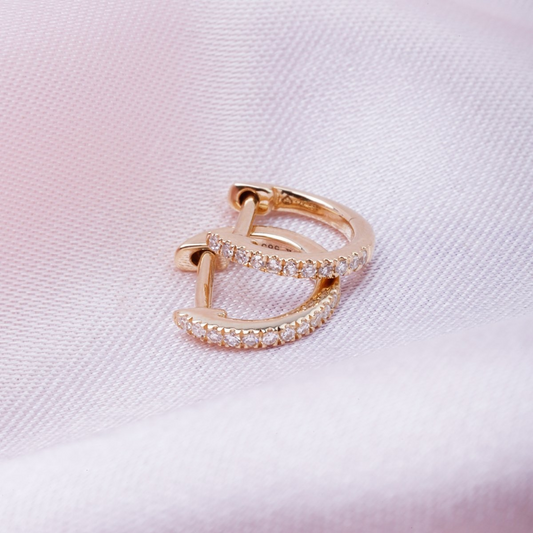 Yellow Gold Single Row Diamond Huggie