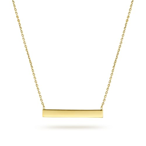 14K Yellow Gold Smooth Bar ID Necklace