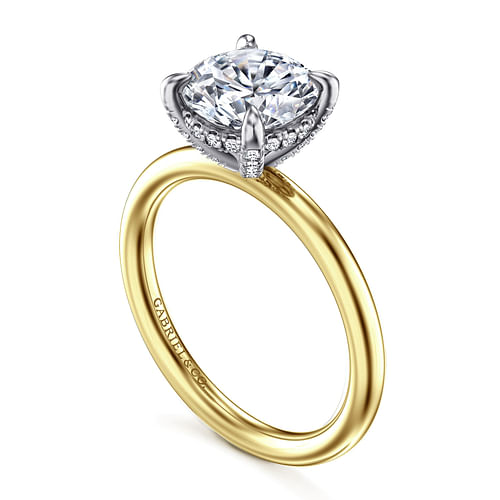 14K White and Yellow Gold Round Solitaire Diamond Engagement Ring