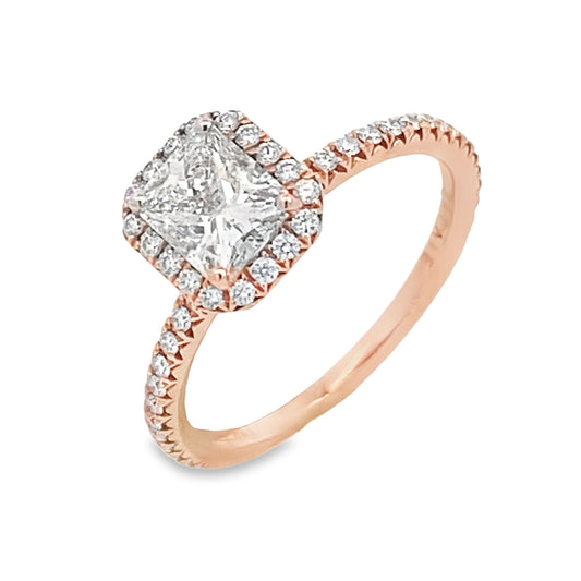 14K Rose Diamond Halo Engagement Ring