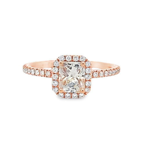 14K Rose Diamond Halo Engagement Ring
