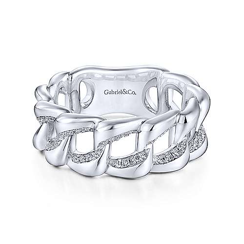Gabriel & Co | 925 Sterling Silver White Sapphire Chain Link Ring