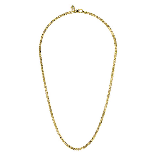 14K Yellow Gold Hollow Men's Wheat Chain Necklace - 22"
