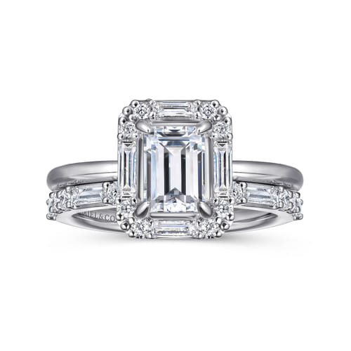 14K White Gold Emerald Solitaire Engagement Ring Mounting