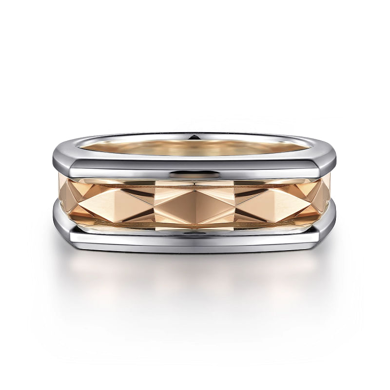 14K Rose-White Gold Faceted Ring in High Polished Finish