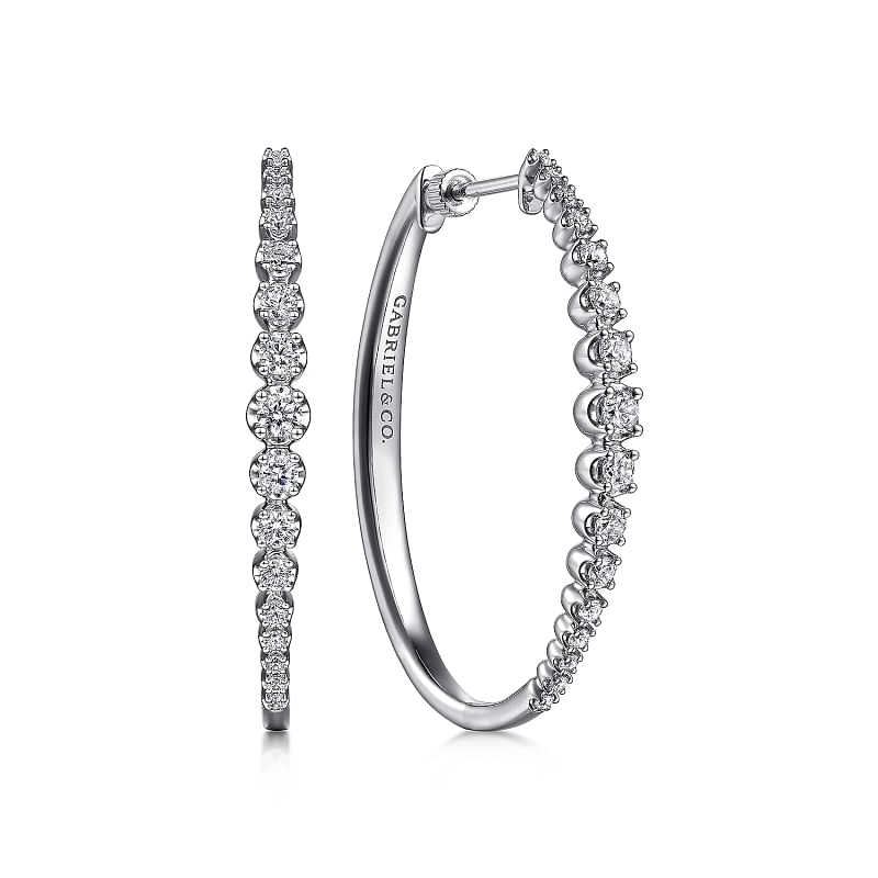 Gabriel & Co | 14K White Gold 40mm Buttercup set Diamond Classic Oval Hoop Earrings