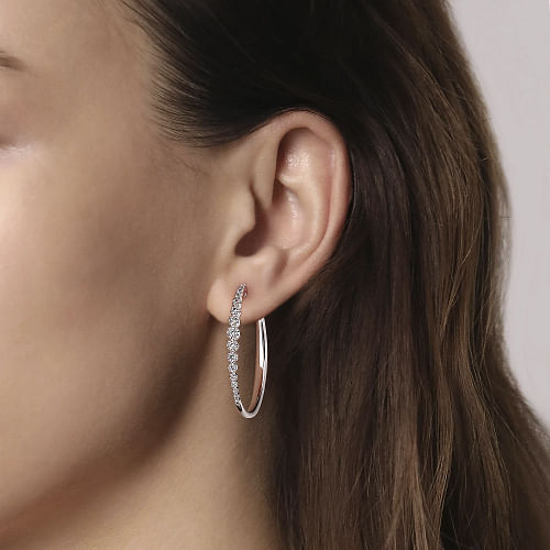 Gabriel & Co | 14K White Gold 40mm Buttercup set Diamond Classic Oval Hoop Earrings