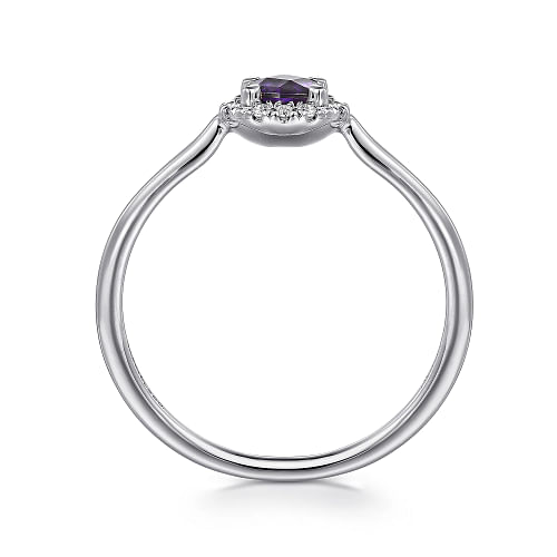 14K White Gold Amethyst and Diamond Halo Promise Ring