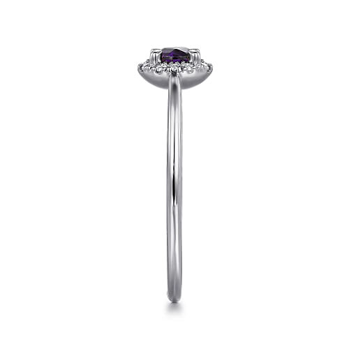 14K White Gold Amethyst and Diamond Halo Promise Ring