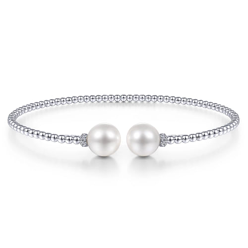Gabriel & Co | 14K White Gold Bujukan Bead Split Bracelet with Pearl and Diamond Caps