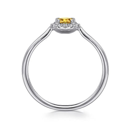 Gabriel & Co | 14K White Gold Citrine and Diamond Halo Promise Ring
