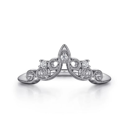 Gabriel & Co | 14K White Gold Curved Filigree Diamond Ring
