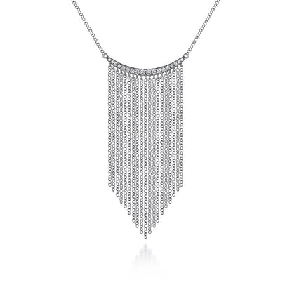 Gabriel & Co | 14K White Gold Diamond Curved Bar and Waterfall Chain Necklace
