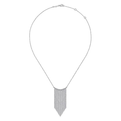 Gabriel & Co | 14K White Gold Diamond Curved Bar and Waterfall Chain Necklace