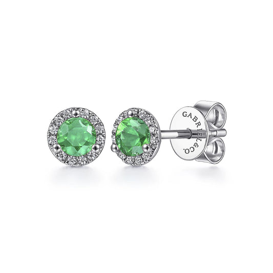 Gabriel & Co | 14K White Gold Diamond and Emerald Halo Stud Earrings