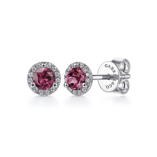 Gabriel & Co | 14K White Gold Diamond and Pink Tourmaline Stud Earrings