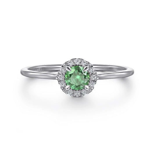 Gabriel & Co | 14K White Gold Emerald and Diamond Halo Promise Ring