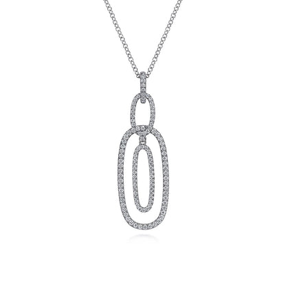 Gabriel & Co | 14K White Gold Interlocking Diamond Pave Ovals Pendant Necklace
