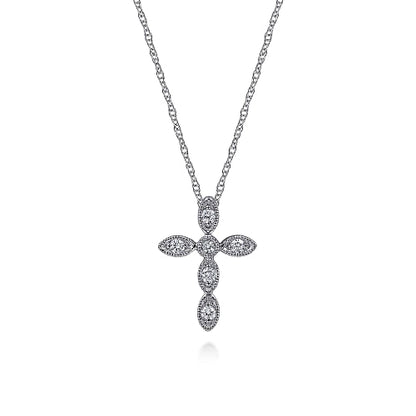 Gabriel & Co | 14K White Gold Marquise Shaped Diamond Cross Necklace