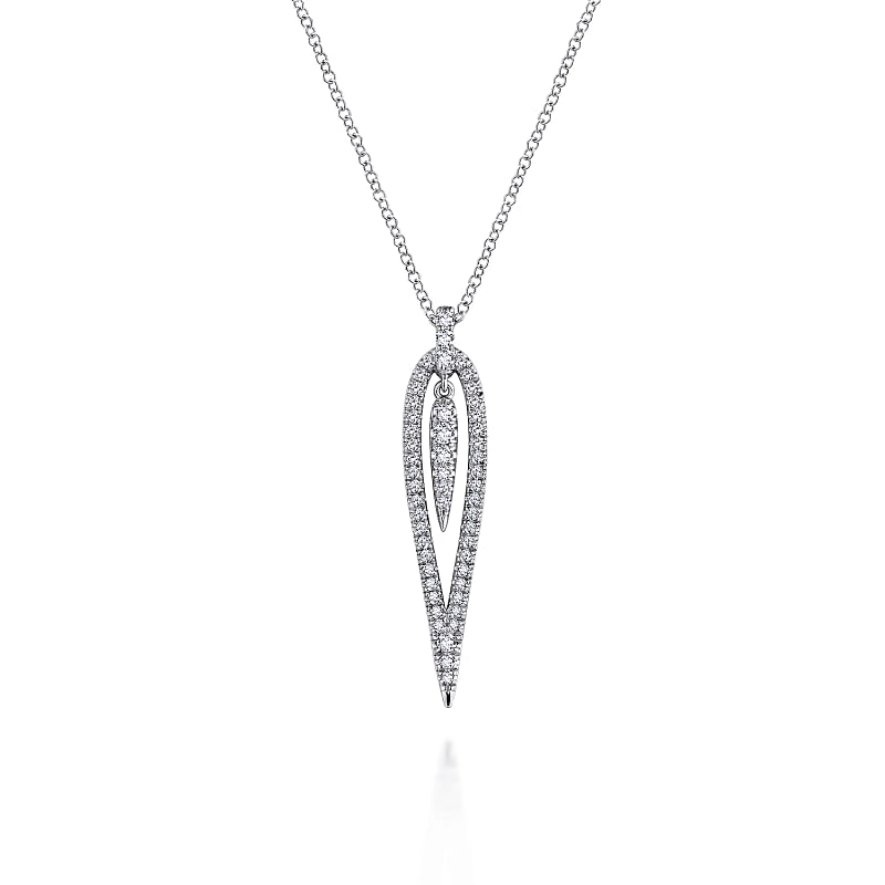 Gabriel & Co | 14K White Gold Open Teardrop Diamond Pendant Necklace