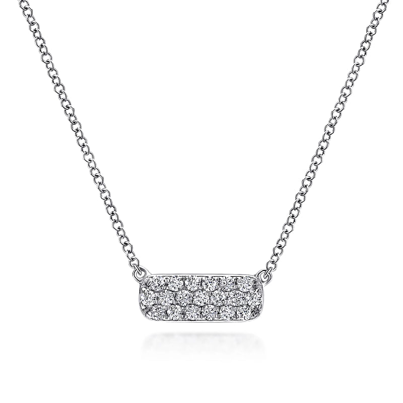 Gabriel & Co | 14K White Gold Pave Diamond Bar Necklace