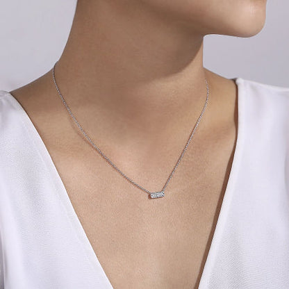 Gabriel & Co | 14K White Gold Pave Diamond Bar Necklace