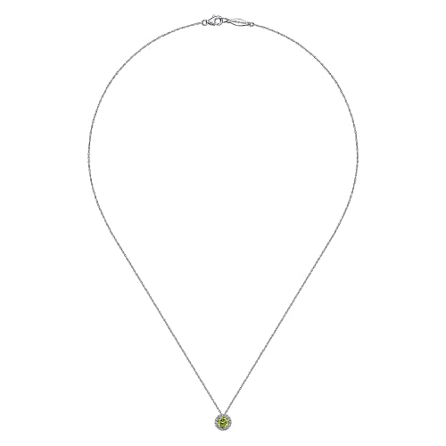 Gabriel & Co | 14K White Gold Peridot and Diamond Halo Pendant Necklace
