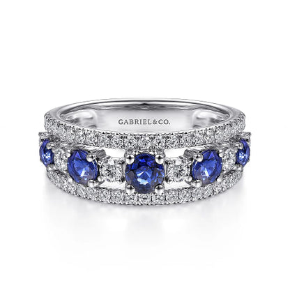 Gabriel & Co | 14K White Gold Round Sapphire and Diamond Ring