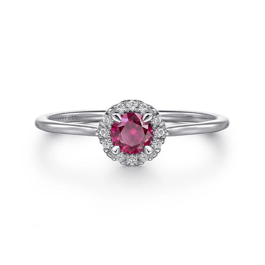 Gabriel & Co | 14K White Gold Ruby and Diamond Halo Promise Ring