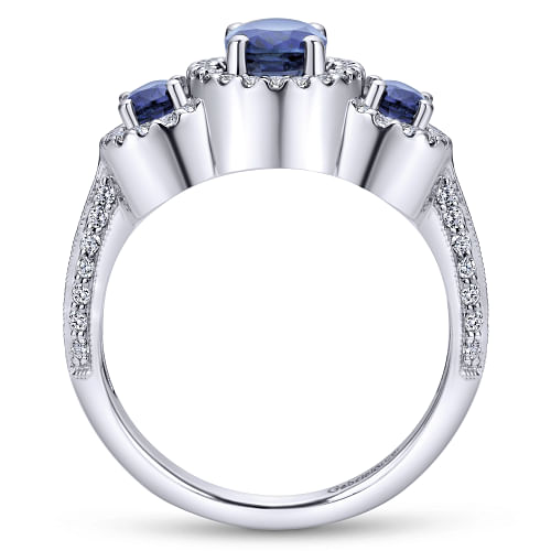 Gabriel & Co | 14K White Gold Three Row Halo Sapphire and Diamond Ring