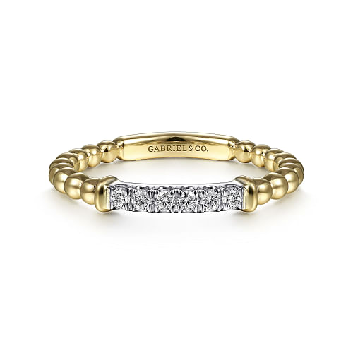 Gabriel & Co | 14K White-Yellow Gold Bujukan Band Stackable with Diamond Pave Center Bar