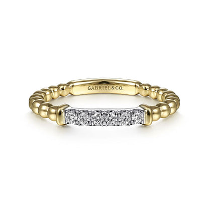 Gabriel & Co | 14K White-Yellow Gold Bujukan Band Stackable with Diamond Pave Center Bar