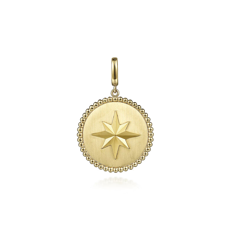 14K Yellow Gold Bujukan Round Starburst Medallion Pendant