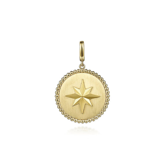 14K Yellow Gold Bujukan Round Starburst Medallion Pendant