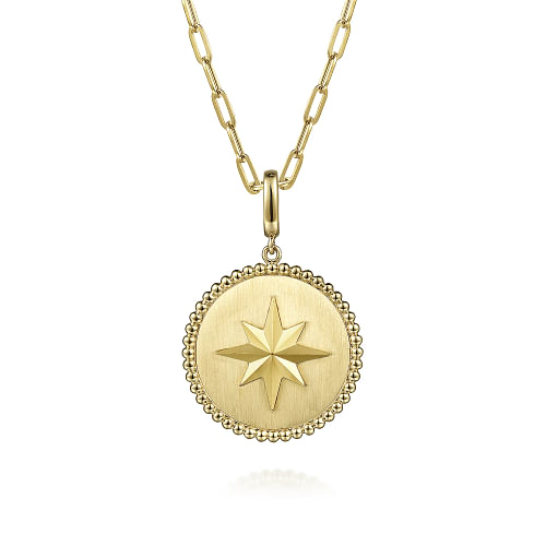 14K Yellow Gold Bujukan Round Starburst Medallion Pendant
