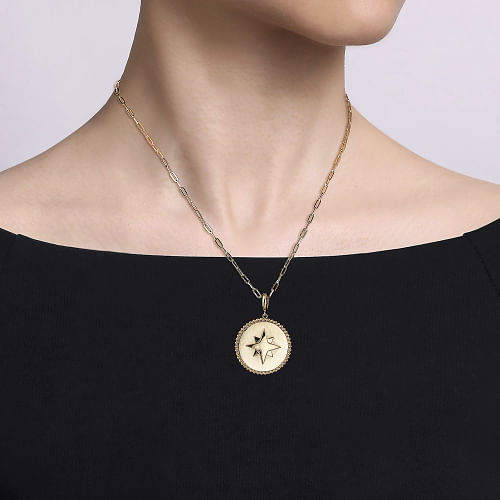 14K Yellow Gold Bujukan Round Starburst Medallion Pendant
