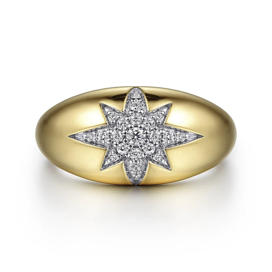 Gabriel & Co | 14K Yellow Gold Domed Diamond Star Ring