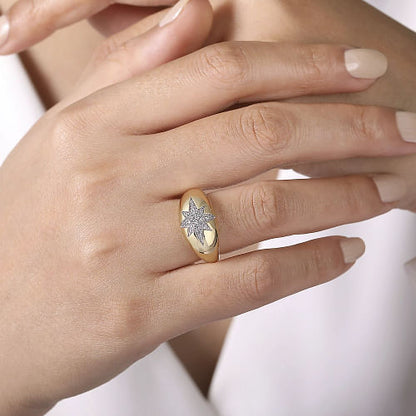 Gabriel & Co | 14K Yellow Gold Domed Diamond Star Ring