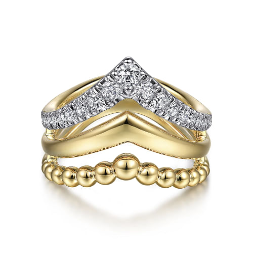 Gabriel & Co | 14K Yellow Gold Triple Row Bujukan Chevron Diamond Ring