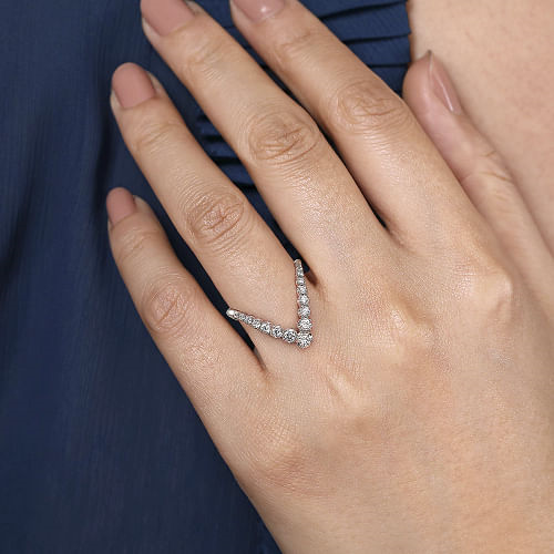 14K White Gold Diamond Chevron Ladies Ring
