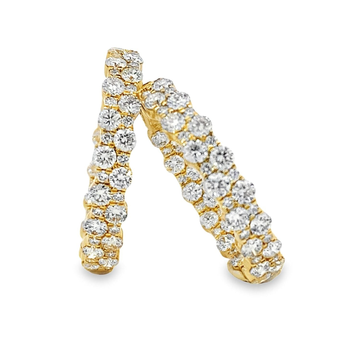 14K Yellow Gold Two-Row Inside Out Diamond Hoops
